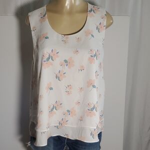 Simply Styled Floral Sleeveless Top Size L Cream and Pink